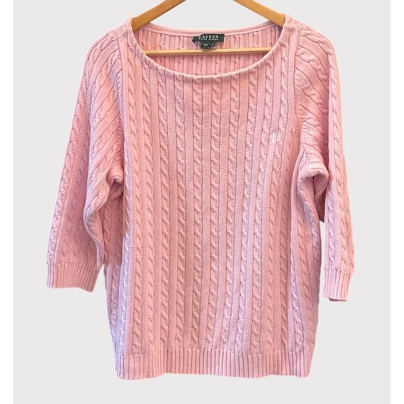 Lauren Ralph Lauren Plus Pink Cable Knit Sweater 1X Cottagecore Preppy Old Money - Picture 1 of 6